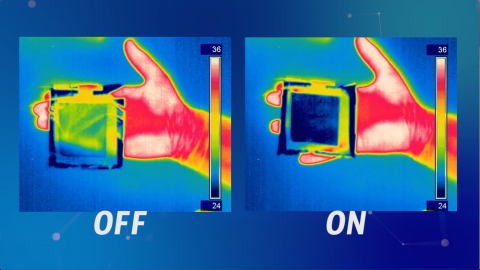 infrared thermal imaging showing hand, and then showing the hand 'cloaked' by smartIR tile