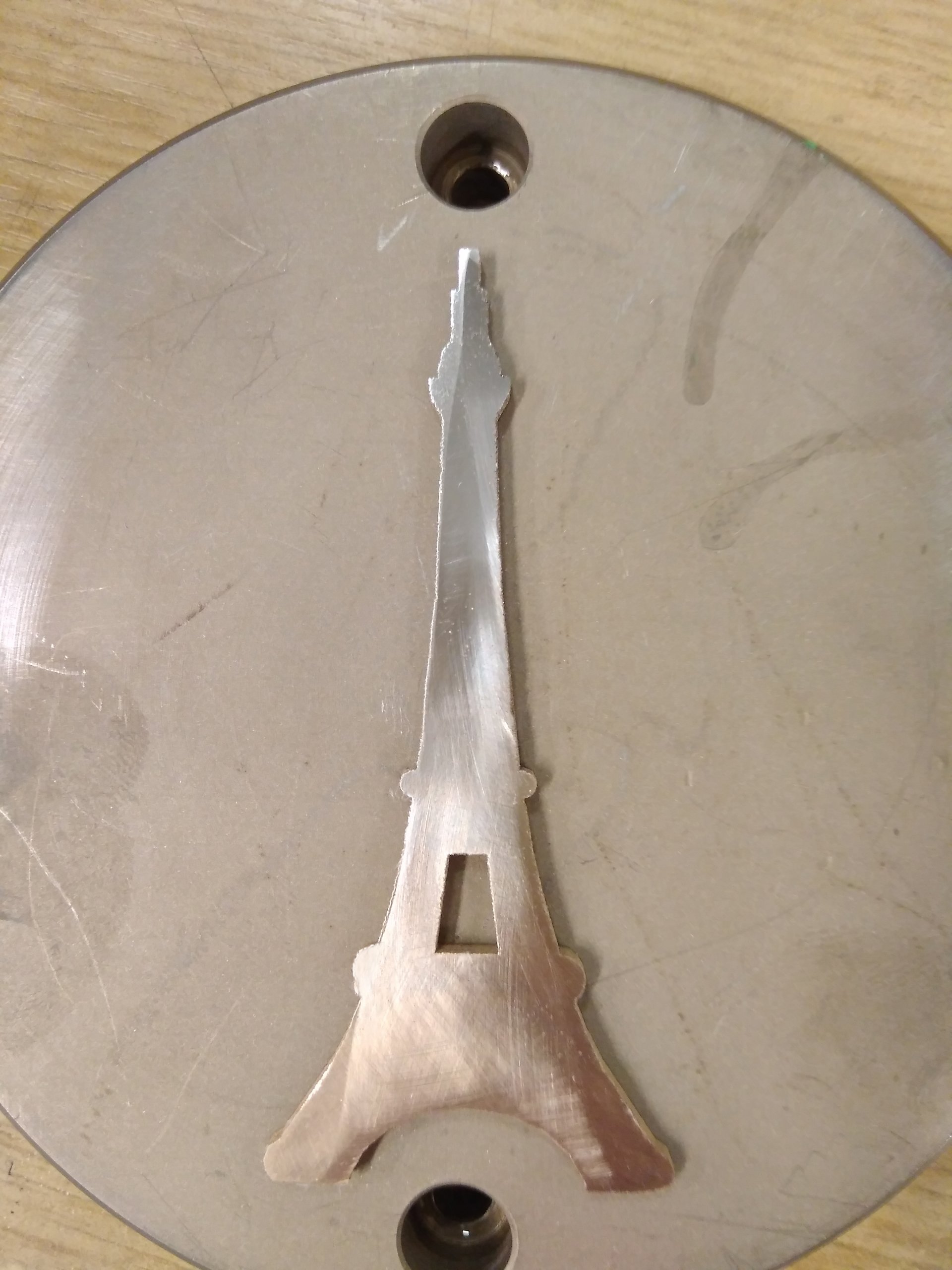 A metal model of the Eiffel Tower, created using University of Manchester 3D printing.