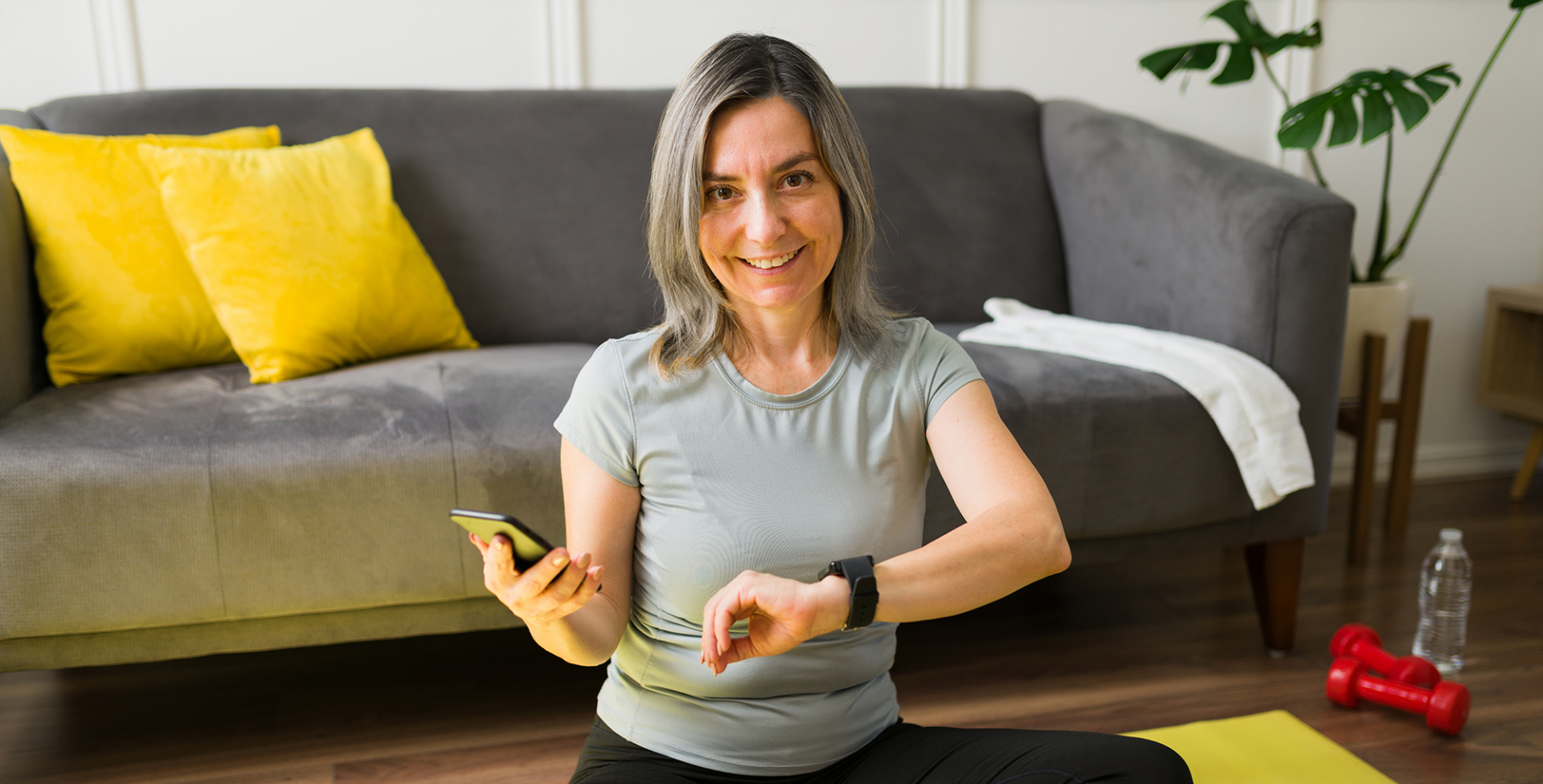 Older woman with tech exercising - Innovation Factory