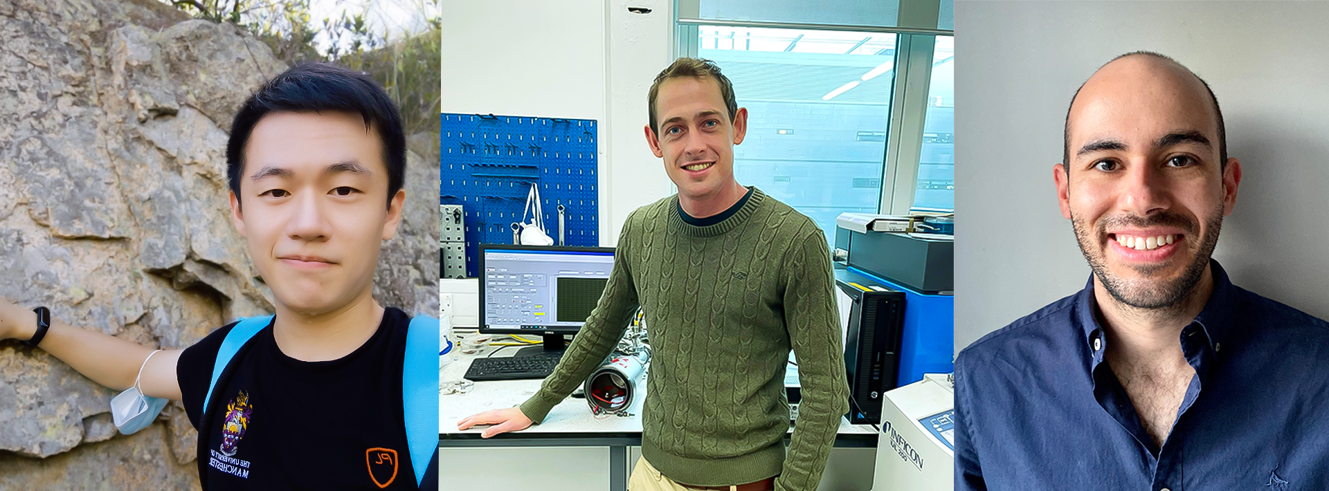 University of Manchester scientists (from left to right) Junhao Cai, Eoin Griffin and Marcelo Lozada-Hidalgo