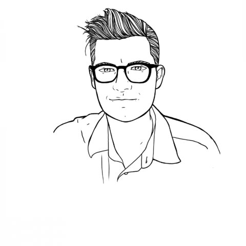 line drawing illustration of man wearing glasses