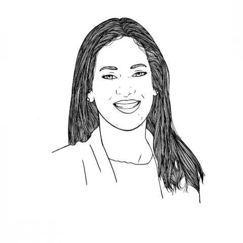 Line drawing illustration of Dinali de Silva