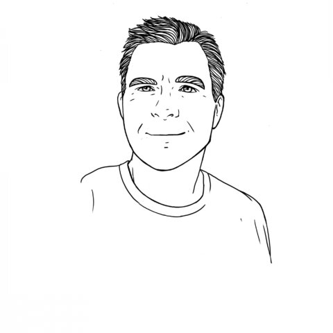 Digital line drawing illustration of Iain Webster (Head of Business Analytics at the University of Manchester Innovation Factory)