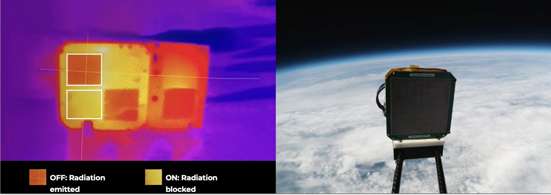 infrared image showing SmartIR's smart tiles working (Right), the smart cube using smart tiles in space (Left).