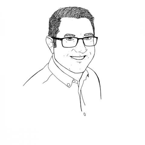 Line drawing of Stephen Hall