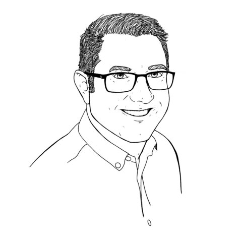 Line drawing of Stephen Hall