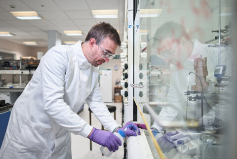 Sam Butterworth in the lab