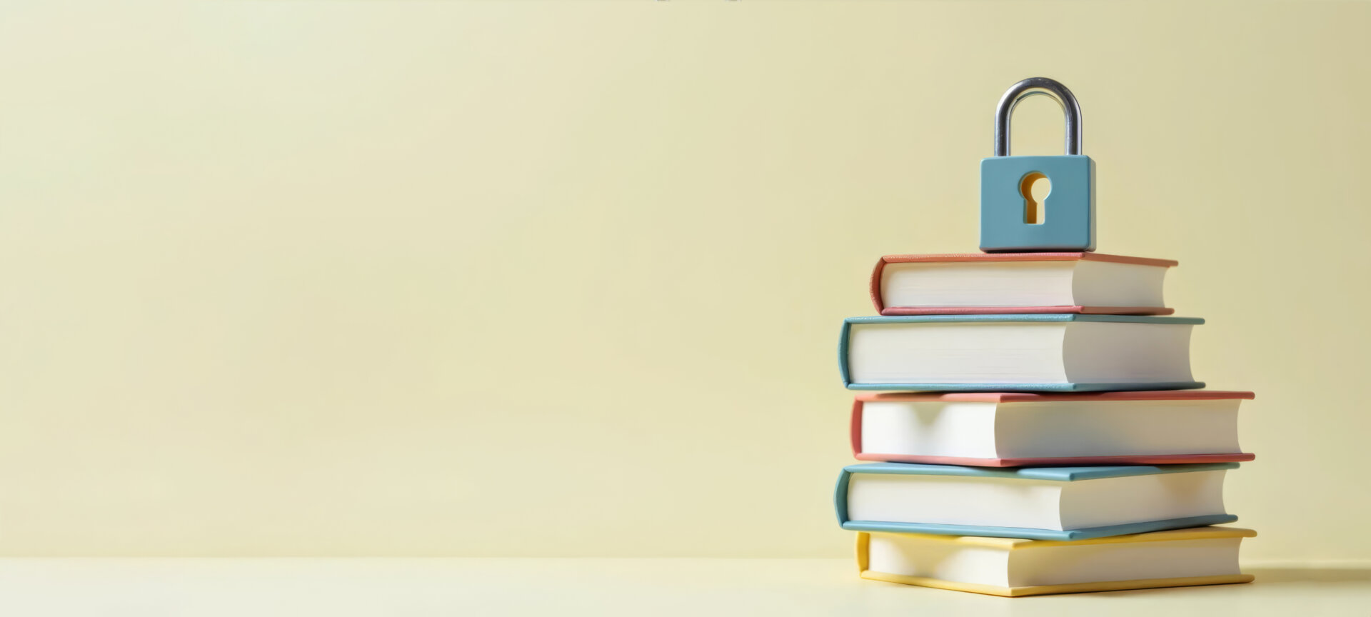 Stack of books with a lock on top, symbolizing copyright protection and intellectual property, isolated on a clean background.